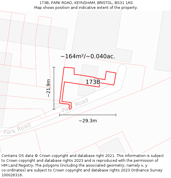 173B, PARK ROAD, KEYNSHAM, BRISTOL, BS31 1AS: Plot and title map