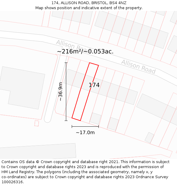 174, ALLISON ROAD, BRISTOL, BS4 4NZ: Plot and title map
