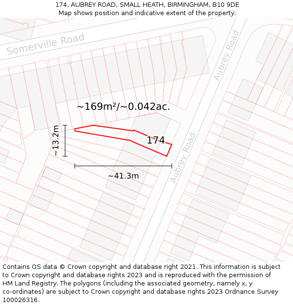 174, AUBREY ROAD, SMALL HEATH, BIRMINGHAM, B10 9DE: Plot and title map