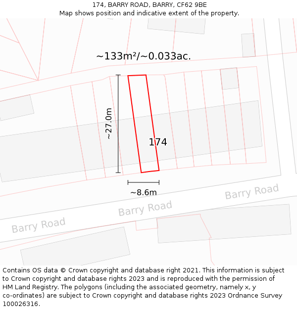 174, BARRY ROAD, BARRY, CF62 9BE: Plot and title map