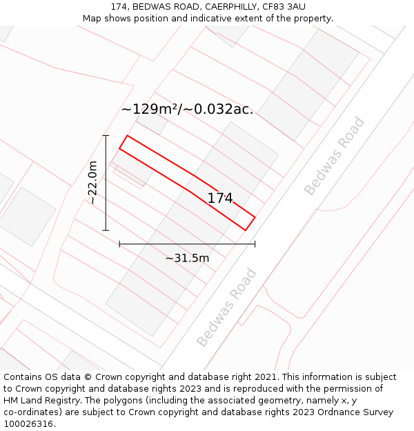 174, BEDWAS ROAD, CAERPHILLY, CF83 3AU: Plot and title map