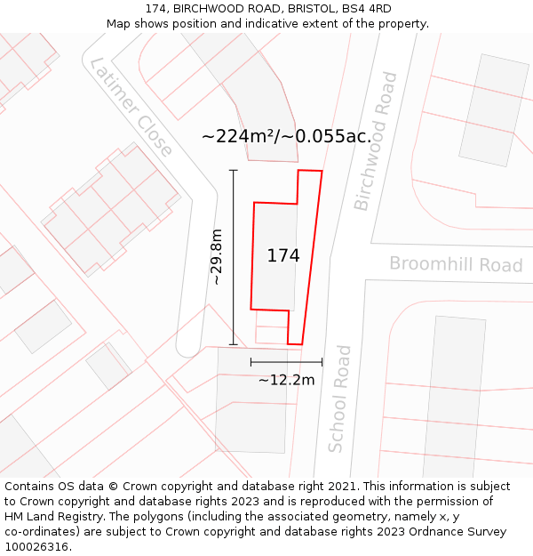 174, BIRCHWOOD ROAD, BRISTOL, BS4 4RD: Plot and title map