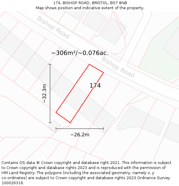 174, BISHOP ROAD, BRISTOL, BS7 8NB: Plot and title map