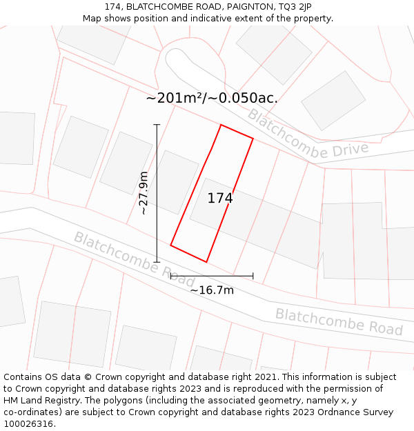 174, BLATCHCOMBE ROAD, PAIGNTON, TQ3 2JP: Plot and title map