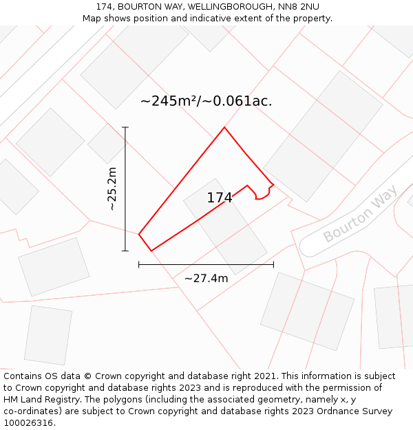 174, BOURTON WAY, WELLINGBOROUGH, NN8 2NU: Plot and title map