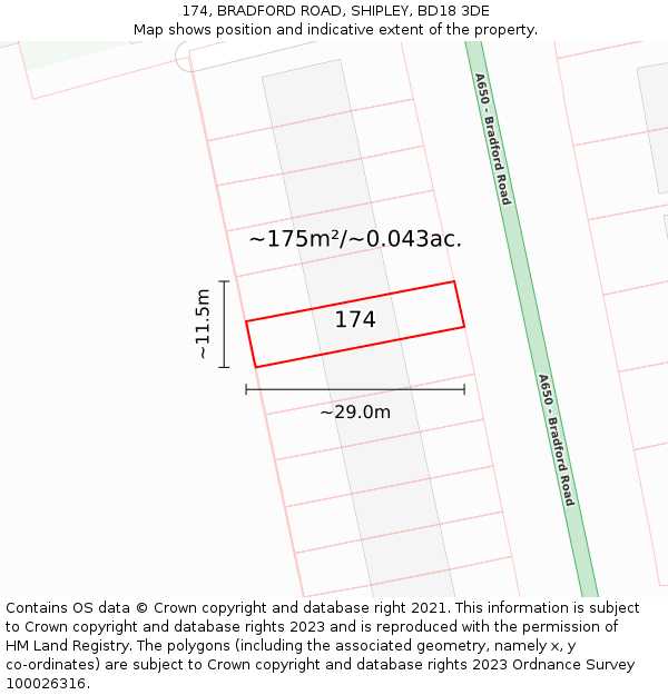 174, BRADFORD ROAD, SHIPLEY, BD18 3DE: Plot and title map