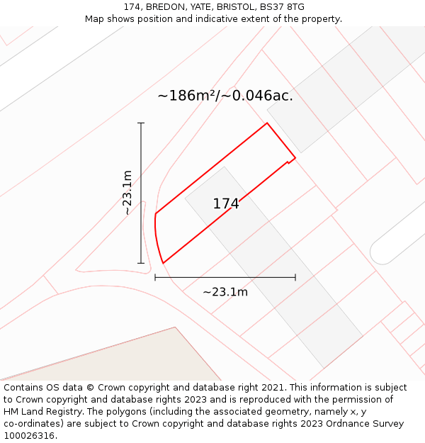 174, BREDON, YATE, BRISTOL, BS37 8TG: Plot and title map