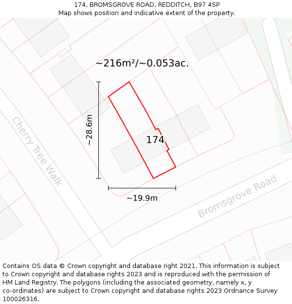 174, BROMSGROVE ROAD, REDDITCH, B97 4SP: Plot and title map