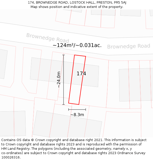 174, BROWNEDGE ROAD, LOSTOCK HALL, PRESTON, PR5 5AJ: Plot and title map