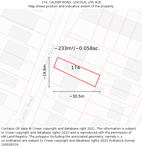 174, CALDER ROAD, LINCOLN, LN5 9UE: Plot and title map