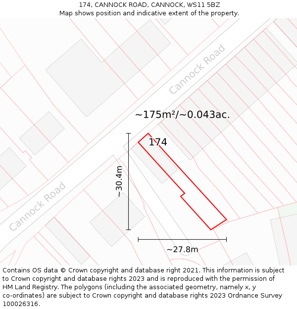 174, CANNOCK ROAD, CANNOCK, WS11 5BZ: Plot and title map