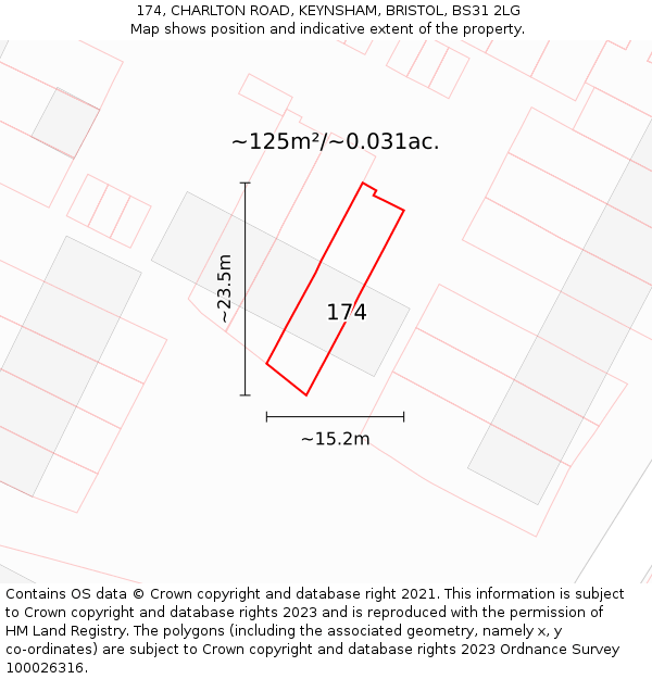 174, CHARLTON ROAD, KEYNSHAM, BRISTOL, BS31 2LG: Plot and title map
