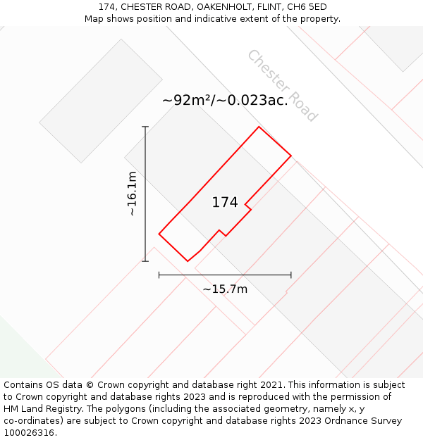 174, CHESTER ROAD, OAKENHOLT, FLINT, CH6 5ED: Plot and title map