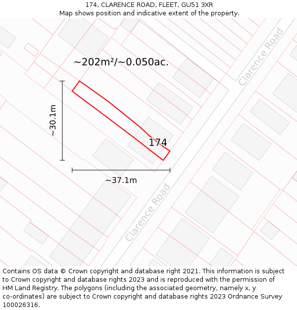 174, CLARENCE ROAD, FLEET, GU51 3XR: Plot and title map