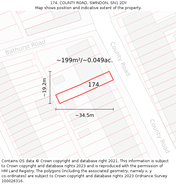 174, COUNTY ROAD, SWINDON, SN1 2DY: Plot and title map