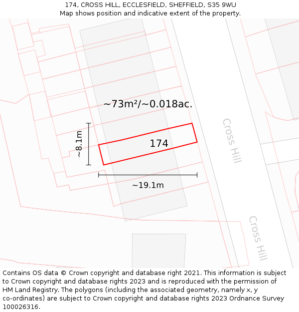 174, CROSS HILL, ECCLESFIELD, SHEFFIELD, S35 9WU: Plot and title map
