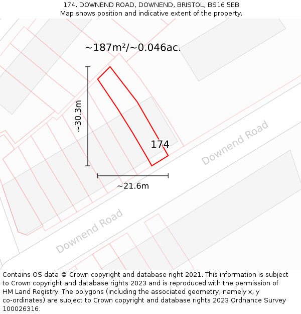 174, DOWNEND ROAD, DOWNEND, BRISTOL, BS16 5EB: Plot and title map