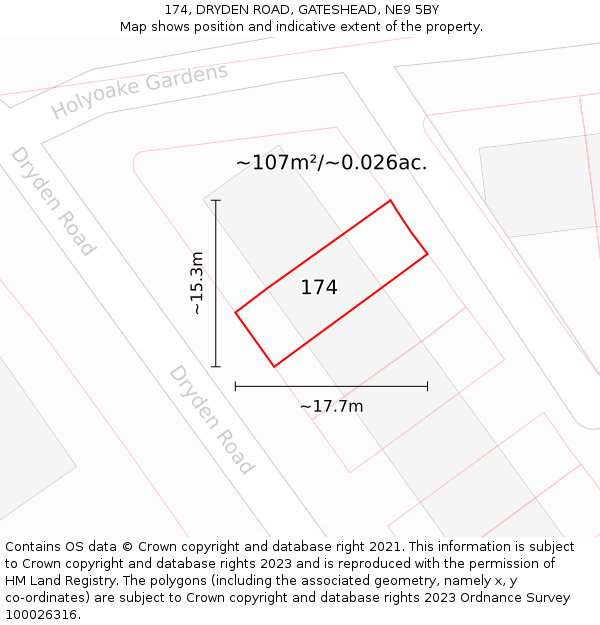 174, DRYDEN ROAD, GATESHEAD, NE9 5BY: Plot and title map