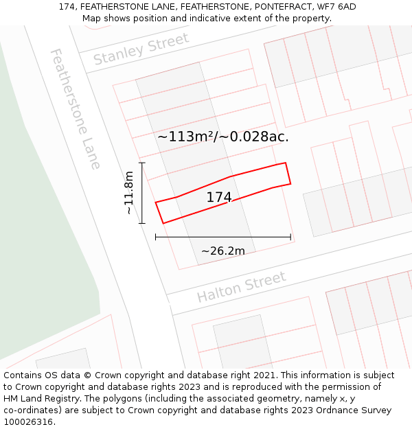 174, FEATHERSTONE LANE, FEATHERSTONE, PONTEFRACT, WF7 6AD: Plot and title map