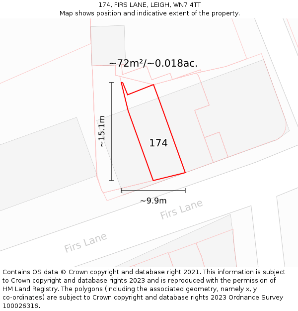 174, FIRS LANE, LEIGH, WN7 4TT: Plot and title map
