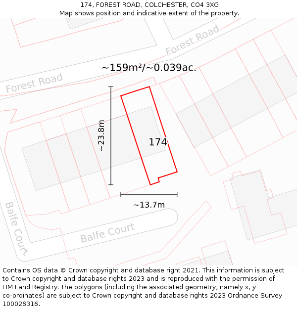 174, FOREST ROAD, COLCHESTER, CO4 3XG: Plot and title map