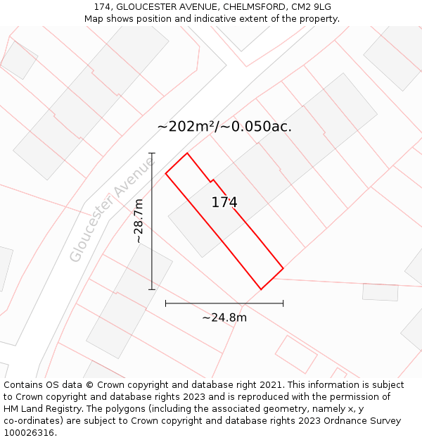 174, GLOUCESTER AVENUE, CHELMSFORD, CM2 9LG: Plot and title map