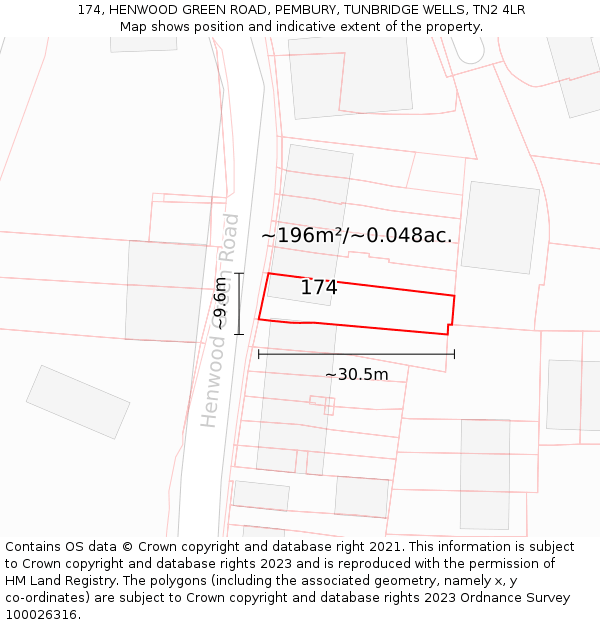 174, HENWOOD GREEN ROAD, PEMBURY, TUNBRIDGE WELLS, TN2 4LR: Plot and title map