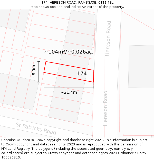 174, HERESON ROAD, RAMSGATE, CT11 7EL: Plot and title map