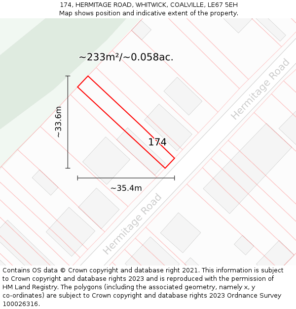 174, HERMITAGE ROAD, WHITWICK, COALVILLE, LE67 5EH: Plot and title map