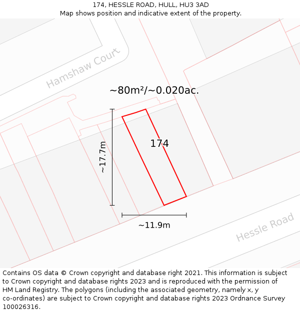 174, HESSLE ROAD, HULL, HU3 3AD: Plot and title map