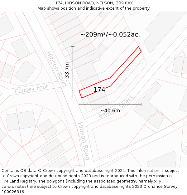 174, HIBSON ROAD, NELSON, BB9 0AX: Plot and title map