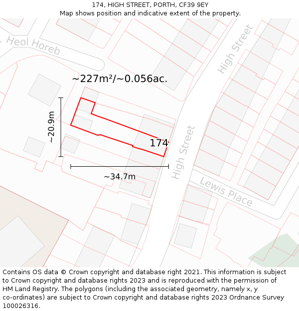 174, HIGH STREET, PORTH, CF39 9EY: Plot and title map