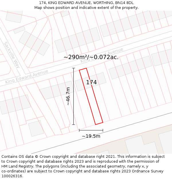 174, KING EDWARD AVENUE, WORTHING, BN14 8DL: Plot and title map