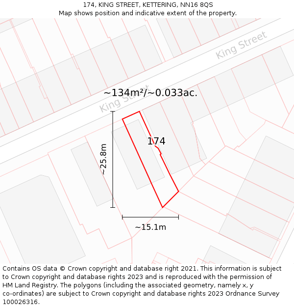 174, KING STREET, KETTERING, NN16 8QS: Plot and title map