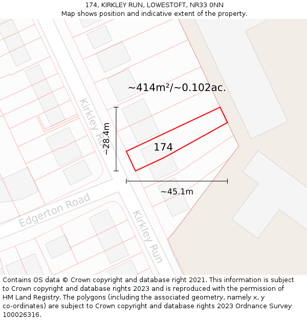 174, KIRKLEY RUN, LOWESTOFT, NR33 0NN: Plot and title map