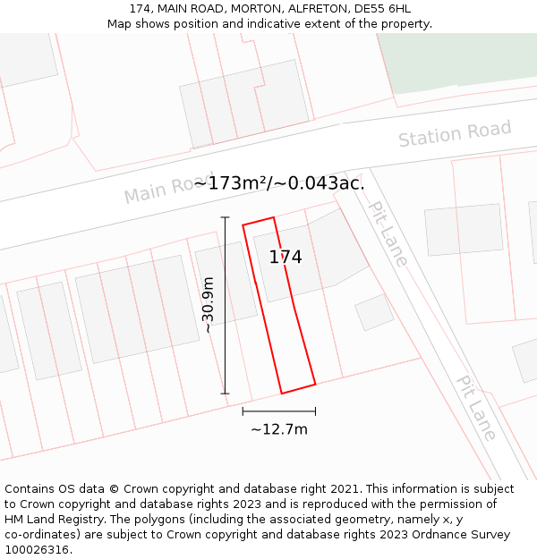 174, MAIN ROAD, MORTON, ALFRETON, DE55 6HL: Plot and title map