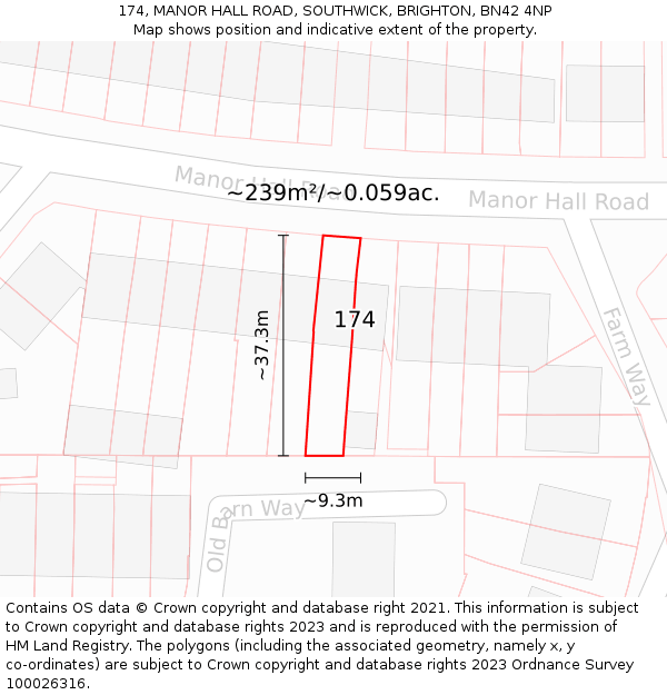 174, MANOR HALL ROAD, SOUTHWICK, BRIGHTON, BN42 4NP: Plot and title map