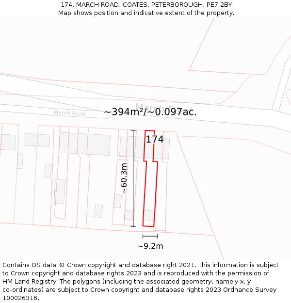 174, MARCH ROAD, COATES, PETERBOROUGH, PE7 2BY: Plot and title map