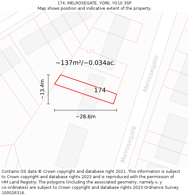 174, MELROSEGATE, YORK, YO10 3SP: Plot and title map