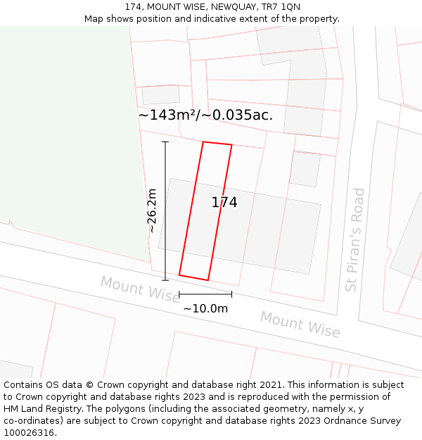174, MOUNT WISE, NEWQUAY, TR7 1QN: Plot and title map