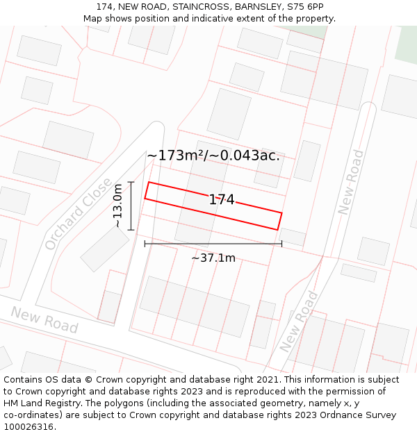 174, NEW ROAD, STAINCROSS, BARNSLEY, S75 6PP: Plot and title map