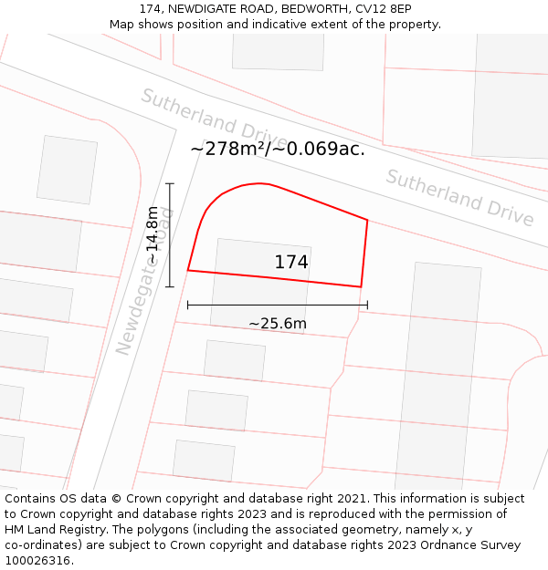 174, NEWDIGATE ROAD, BEDWORTH, CV12 8EP: Plot and title map