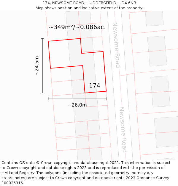 174, NEWSOME ROAD, HUDDERSFIELD, HD4 6NB: Plot and title map