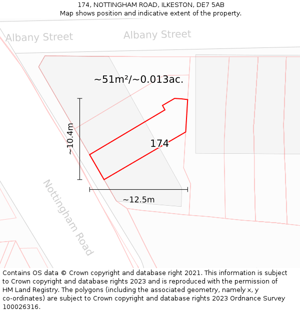 174, NOTTINGHAM ROAD, ILKESTON, DE7 5AB: Plot and title map