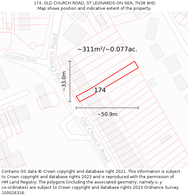 174, OLD CHURCH ROAD, ST LEONARDS-ON-SEA, TN38 9HD: Plot and title map