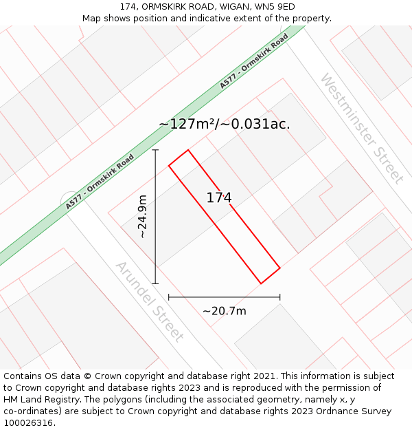 174, ORMSKIRK ROAD, WIGAN, WN5 9ED: Plot and title map