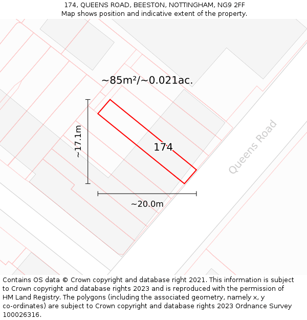174, QUEENS ROAD, BEESTON, NOTTINGHAM, NG9 2FF: Plot and title map