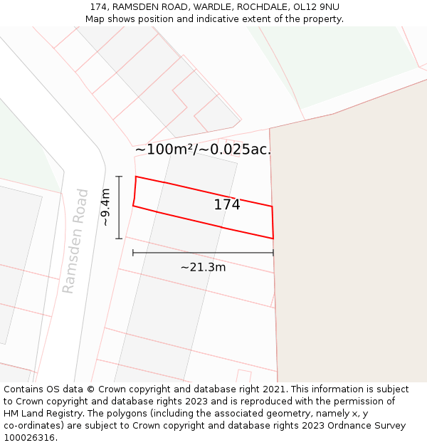 174, RAMSDEN ROAD, WARDLE, ROCHDALE, OL12 9NU: Plot and title map