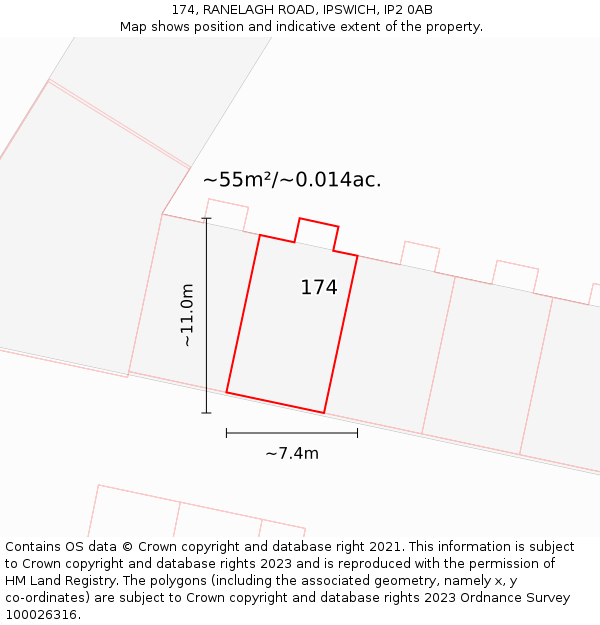 174, RANELAGH ROAD, IPSWICH, IP2 0AB: Plot and title map