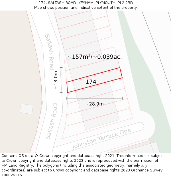 174, SALTASH ROAD, KEYHAM, PLYMOUTH, PL2 2BD: Plot and title map